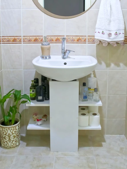 Lavabo Altı Dolap, Banyo Dolabı, Banyo Düzenleyici Raflar, Beyaz, AsudeHome ürün görseli 1