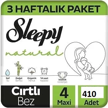 Sleepy Natural 4 Numara Maxi 410'lu Bebek Bezi ürün görseli 1