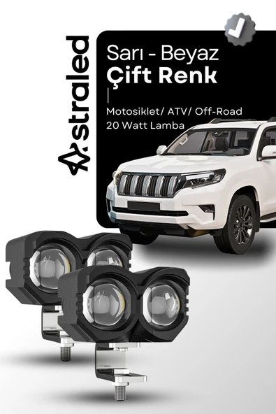 ASTRALED  2 Adet Çift Renk Sarı Beyaz 60 Watt Motosiklet ATV Off Road Led Lamba Uyumlu ürün görseli 1