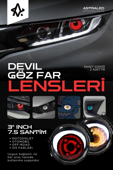 ASTRALED  Otomobil Motosiklet Far Lensi Animasyonlu Göz Hareketli Wifi 3 Inch Ambiyans Aydınlatma 2 Adet ürün görseli 1