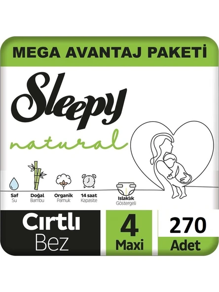 Sleepy Natural 4 Numara Maxi 270'li Bebek Bezi ürün görseli 1