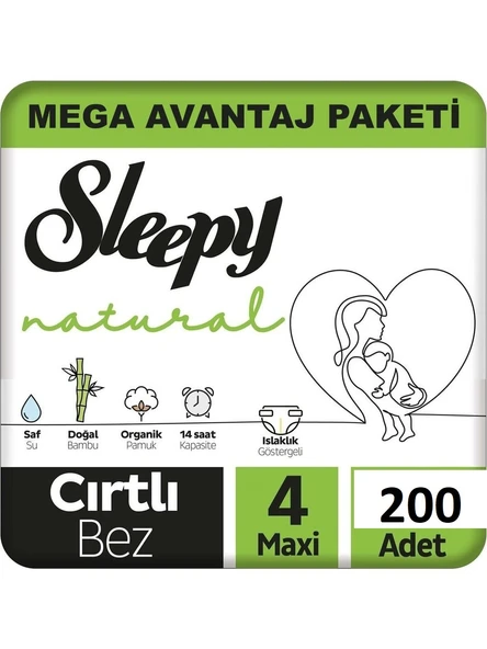 Sleepy Natural 4 Numara Maxi 200'lü Bebek Bezi ürün görseli 1
