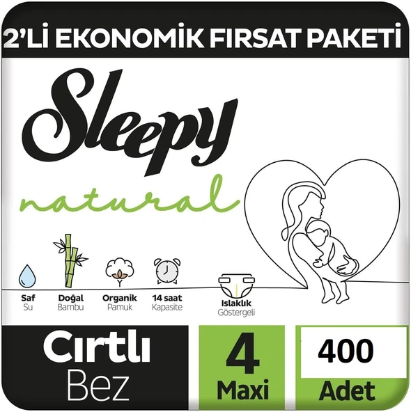 Sleepy Natural 4 Numara Maxi 400'lü Bebek Bezi ürün görseli 1