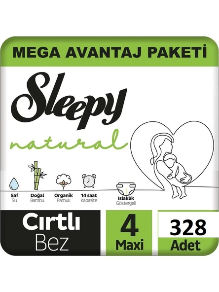 Sleepy Natural 4 Numara Maxi 328'li Bebek Bezi ürün görseli 1