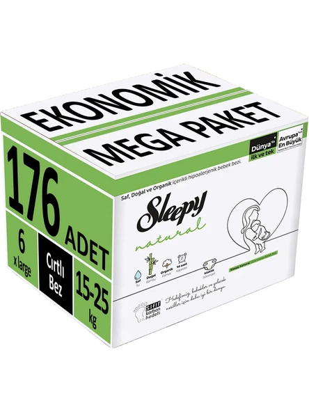Sleepy Natural 6 Numara XLarge 176'lı Bebek Bezi ürün görseli 1
