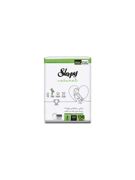 Sleepy Natural 3 Numara Midi 136'lı Jumbo Bebek Bezi ürün görseli 1