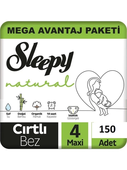 Sleepy Natural 4 Numara Maxi 150'li Bebek Bezi ürün görseli 1