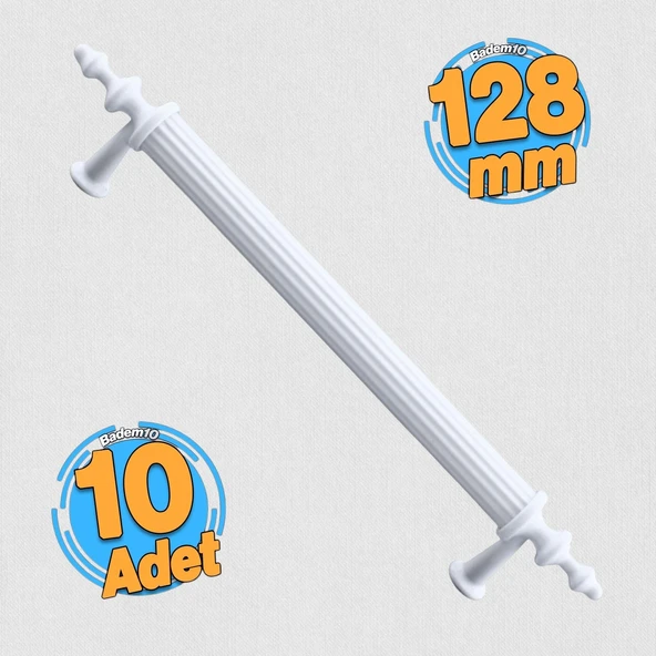 10 Adet Erciyes Mobilya Mutfak Dolabı Çekmece Dolap Kapak Kulpu Kulplar Kulbu Beyaz 128 Mm Metal ürün görseli 1