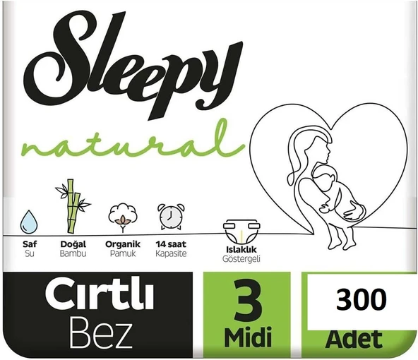 Sleepy Natural 3 Numara Midi 300'lü Bebek Bezi ürün görseli 1