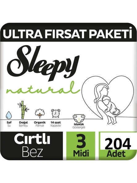 Sleepy Natural 3 Numara Midi 204'lü Bebek Bezi ürün görseli 1