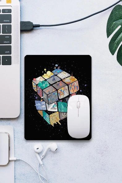SonicTouch Renkli Rubik Küplü Pürüzsüz Yüzey Kaymaz Taban Dikişsiz Kenar Gamer Oyuncu Mouse Pad 19x23cm ürün görseli 1