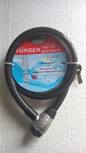 Wetto Kalın  Motosiklet Bisiklet Halat Çelik Kilit 25x1500mm Siyah Kırmızı Mavi ürün görseli 1