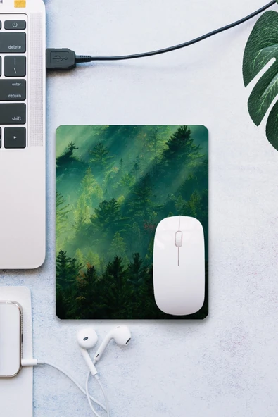 SonicTouch Çam Ormanı Temalı Yeşil Pürüzsüz Yüzey Kaymaz Taban Dikişsiz Kenar Gamer Oyuncu Mouse Pad 19x23cm ürün görseli 1