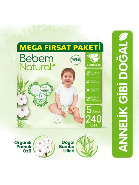 Bebem Natural 5 Numara Junior 240'lı Bebek Bezi ürün görseli 1