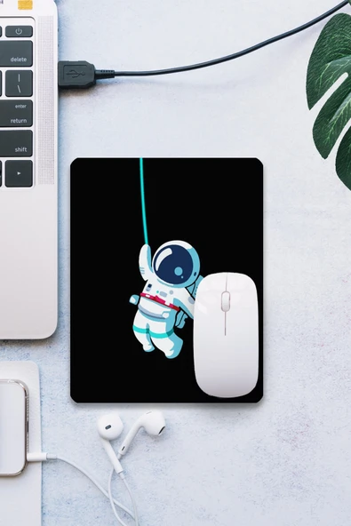 SonicTouch Astronot Temalı Siyah Pürüzsüz Yüzey Kaymaz Taban Dikişsiz Kenar Gamer Oyuncu Mouse Pad 19x23cm ürün görseli 1