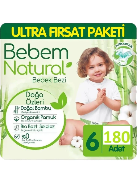 Bebem Natural 6 Numara Ekstra Large 180'li Bebek Bezi ürün görseli 1