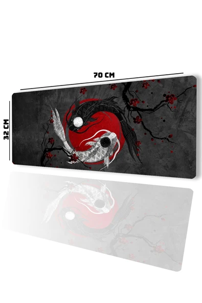 SonicTouch Japon Ying Yang Balığı Gamer Oyuncu Dikişsiz Sıvı Geçirmez Siyah Klavye Mouse Pad 32x70Cm ürün görseli 1