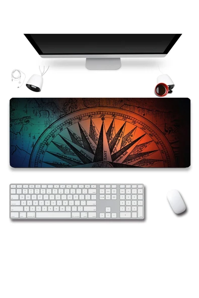 SonicTouch Orta Çağ Pusula Gamer Oyuncu Dikişsiz Sıvı Geçirmez Siyah Klavye Mouse Pad 32x70Cm ürün görseli 1