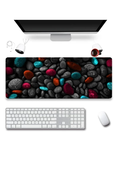 SonicTouch Renkli Çakıl Taşları Gamer Oyuncu Dikişsiz Sıvı Geçirmez Klavye Mouse Pad 32x70Cm ürün görseli 1