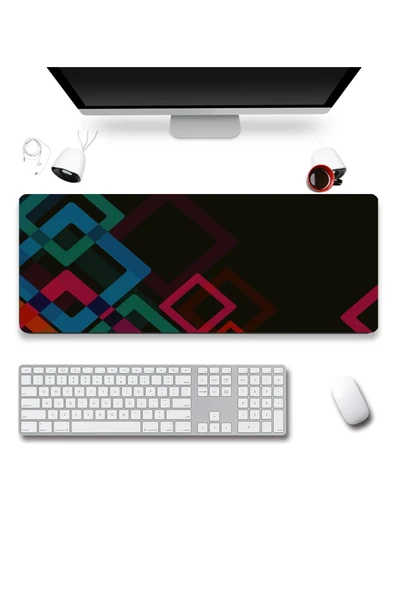 SonicTouch Renkli Kareler Siyah Gamer Oyuncu Dikişsiz Sıvı Geçirmez Klavye Mouse Pad 32x70Cm ürün görseli 1