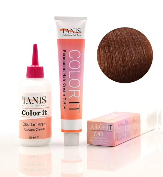 TANİS COLOR-IT (100 ML) Permanent Saç boyası 7.43 (Orta Bakır Altın Sarısı)) ürün görseli 1