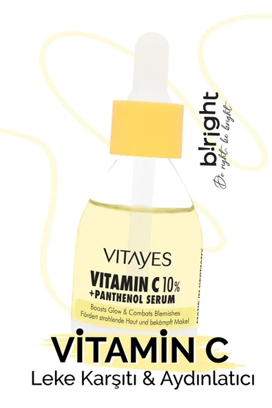 VITAYES Leke Karşıtı Ve Anında Aydınlatıcı C Vitamini %10 Panthenol Cilt Tonu Eşitleyici Nemlendirici Serum 30ml ürün görseli 1