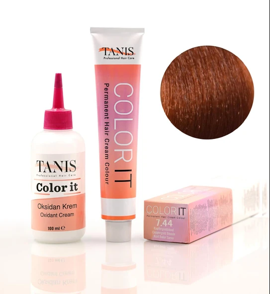 TANİS COLOR-IT (100 ML) Permanent Saç boyası 7.44 (Kızıl Bakır Sarısı)) ürün görseli 1