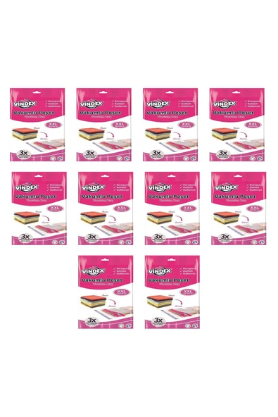 Vindex Vakumlu Giyisi Yastık Yorgan Saklama Torbası Poşeti Hurç - Xx Large - 80x100 Cm. - 10 Paket ürün görseli 1