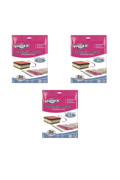 Vindex Vakumlu Giyisi Yastık Yorgan Saklama Torbası Poşeti Hurç - X Large - 55x90 Cm. -2'li 3 Paket ürün görseli 1
