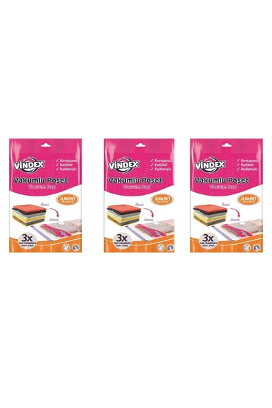 Vindex Vakumlu Giyisi Yastık Yorgan Saklama Torbası Poşeti Hurç - Jumbo - 73x130 Cm. - 3 Paket ürün görseli 1