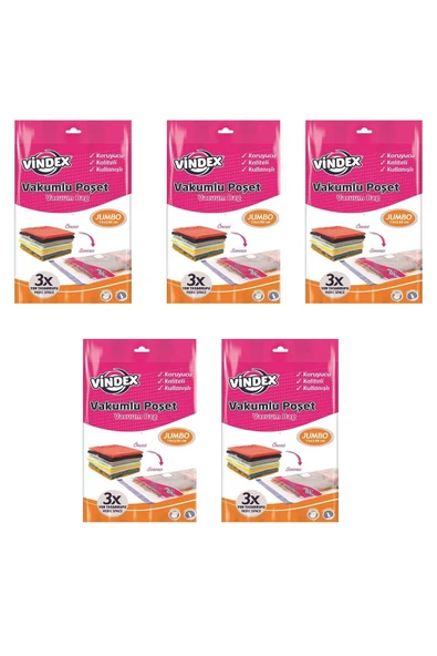 Vindex Vakumlu Giyisi Yastık Yorgan Saklama Torbası Poşeti Hurç - Jumbo - 73x130 Cm. - 5 Paket ürün görseli 1