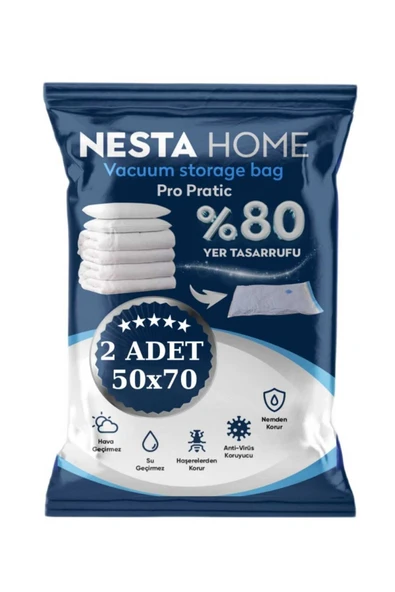 NESTA HOME PRO PRATİC 2 ADET ORTA BOY 50X70 vakumlu hurç vakumlu poşet,torba,düzenleyici saklama ürün görseli 1