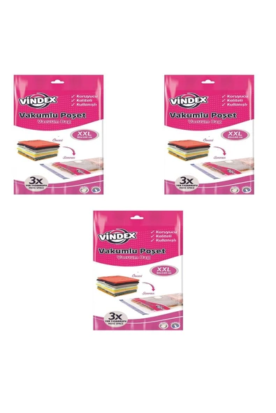 Vindex Vakumlu Giyisi Yastık Yorgan Saklama Torbası Poşeti Hurç - Xx Large - 80x100 Cm. - 3 Paket ürün görseli 1