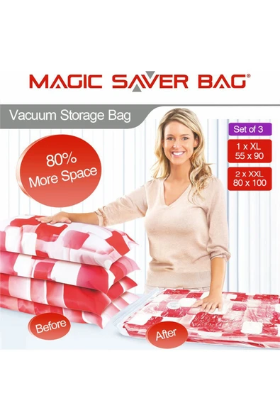 Magic Bag Magic Saver Bag 3'lü Vakumlu Poşet Seti ürün görseli 1