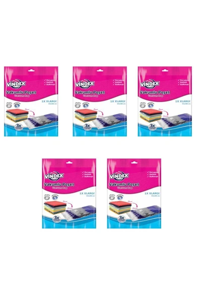 Vindex Vakumlu Giyisi Yastık Yorgan Saklama Torbası Poşeti Hurç -large -55x90 Cm. -1 Adetlik 5 Paket ürün görseli 1