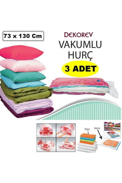 Vakum Hurcu 3 Adet Büyük Boy 73 Cm X 130 Cm Vakumlu Poşet Vakumlu Hurç Vakumlu Torba Yorgan Yastık Hurcu ürün görseli 1