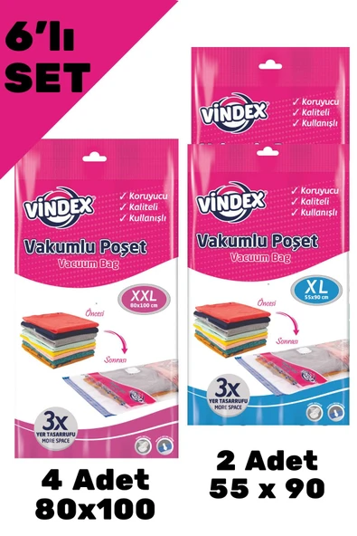 Vindex 6'lı Vakumlu Poşet Vakumlu Hurç ürün görseli 1
