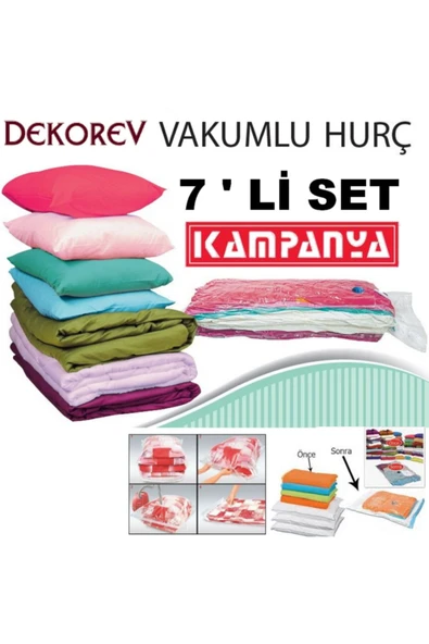Vakum Hurcu Dekorev Vakumlu Poşet 7'li Set Vakumlu Hurç Vakumlu Torba 2 L + 2 Xl + 2 Xxl + 1 Jumbo Vakumlu Hurç ürün görseli 1