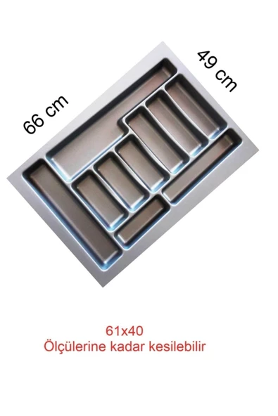 Tempo 66x49 Cm Gri Renk Çekmece Içi Düzenleyici Kaşıklık 66x49 Cm 60/40 Kadar Kesılebılır ürün görseli 1