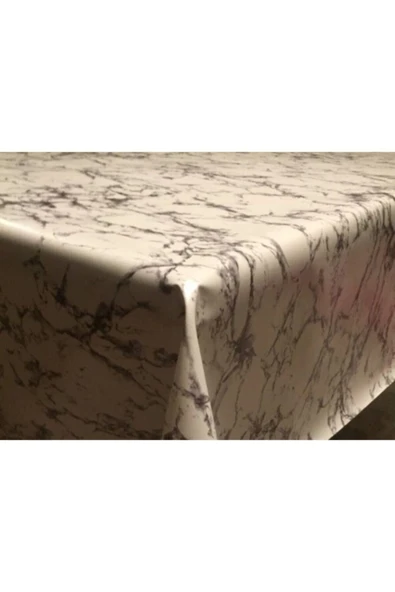 FANTASTIC Astarlı Silinebilir Pvc Muşamba Masa Örtüsü Gri Füme Mermer Desen 4-6-8-12 Kişilik ürün görseli 1