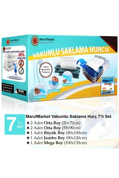 7'li-5 Vakumlu Saklama Poşeti Set-5 ( Yastık - Elbise-battaniye - Yorgan Ve Döşek Hurcu) ürün görseli 1