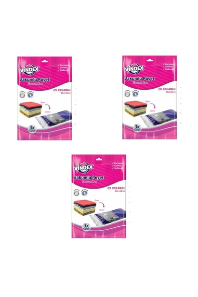 Vindex Vakumlu Giyisi Yastık Yorgan Saklama Torbası Poşeti Hurç - Xx Large -80x100 Cm. -2'li 3 Paket ürün görseli 1