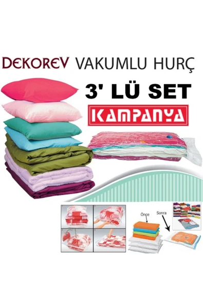 Vakum Hurcu Dekorev Vakumlu Poşet 3'lü Set Vakumlu Hurç Vakumlu Torba L + Xxl + Jumbo 3 Adet Birden ürün görseli 1
