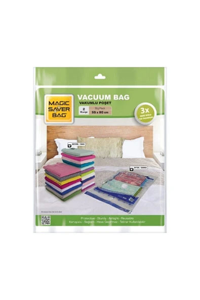 MAGİC SAVER Vakumlu Poşet Hurç 55x90 Cm 2 Xlarge Bag Vakumlu Saklama Torbası (yorgan, Elbise Vb) ürün görseli 1