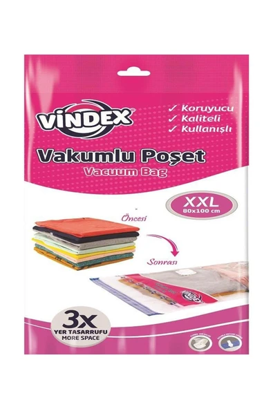 Vindex Vakumlu Giyisi Yastık Yorgan Saklama Torbası Poşeti Hurç - Xx Large - 80x100 Cm. -1 Paket ürün görseli 1