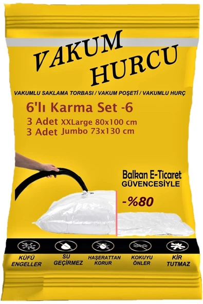 Vakum Hurcu 6'lı Karma Set-6 Vakumlu Hurç - Vakumlu Poşet -3XXL+3JUMB ürün görseli 1