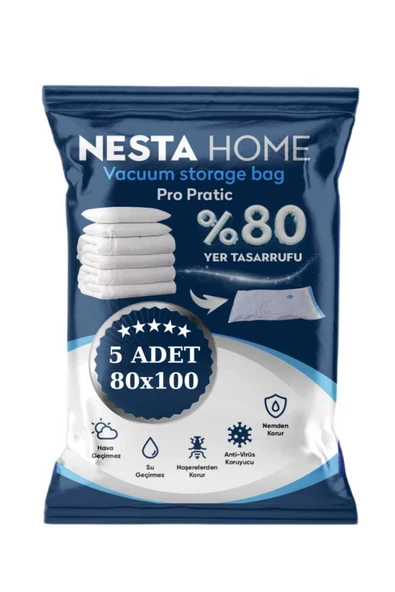 NESTA HOME PRO PRATİC 5 ADET BÜYÜK BOY 80x100 vakumlu hurç vakumlu poşet,torba,düzenleyici saklama ürün görseli 1