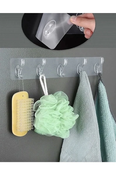 BAYSA Kendinden Yapışkanlı Güçlü Şeffaf 5 Li Askılık Kapı Arkası Mutfak Duvar Banyo Düzenleyici Askı ürün görseli 1