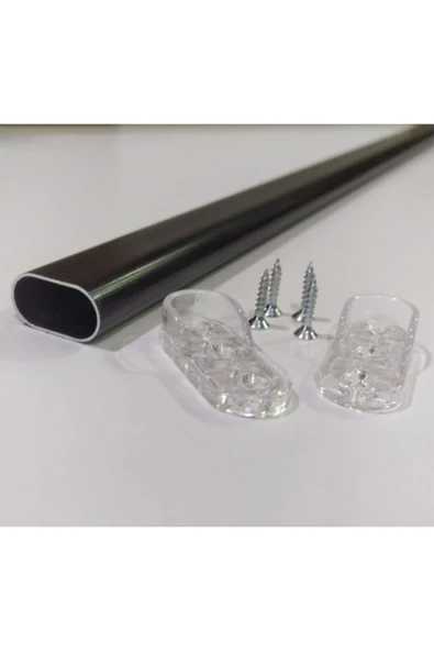 METALİ Siyah Oval Alüminyum 80 Cm Dolap Içi Boru Askı Borusu Kırılmaz Plastik Askı Aparatları Vidaları ürün görseli 1