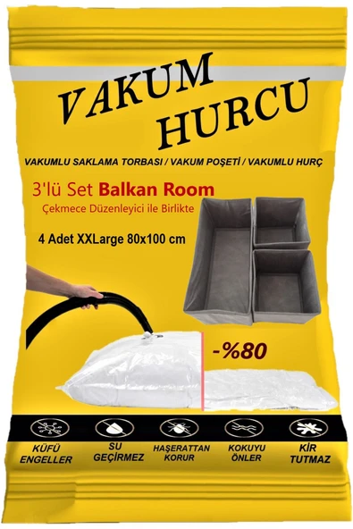 Vakum Hurcu 4'lü Set Xxlarge 80x100 Cm Vakumlu Hurç - Vakumlu Poşet - ürün görseli 1